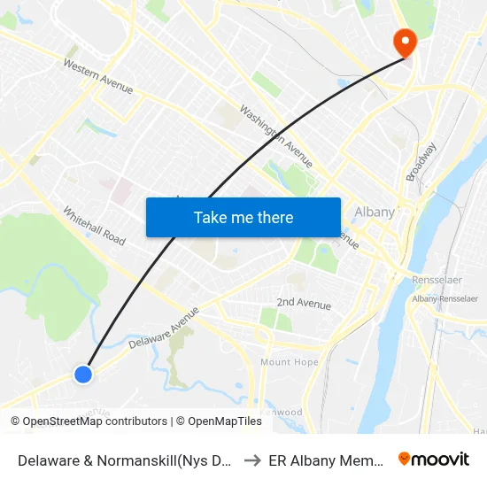 Delaware & Normanskill(Nys Dept Of Public Service) to ER Albany Memorial Hospital map