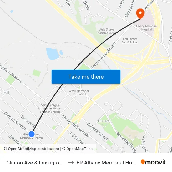 Clinton Ave & Lexington Ave to ER Albany Memorial Hospital map