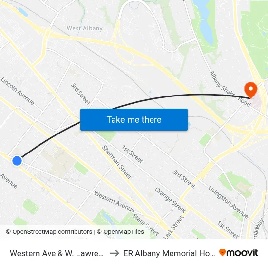 Western Ave & W. Lawrence St to ER Albany Memorial Hospital map