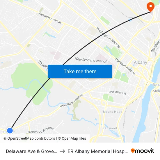 Delaware Ave & Grove St to ER Albany Memorial Hospital map