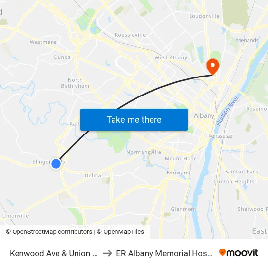 Kenwood Ave & Union Ave to ER Albany Memorial Hospital map