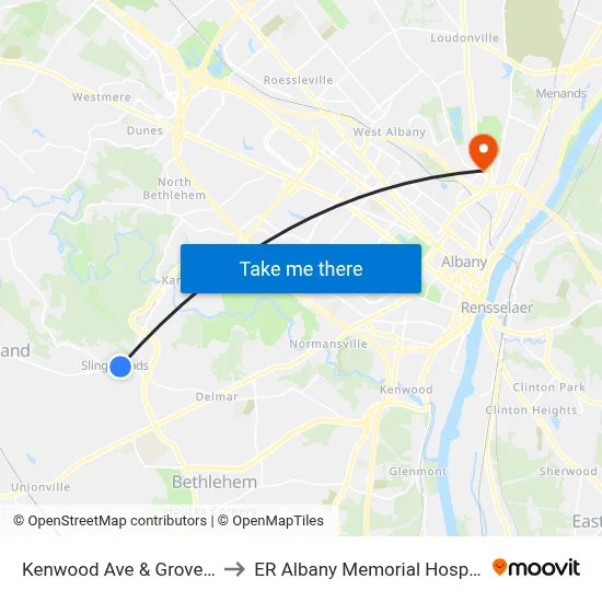 Kenwood Ave & Grove St to ER Albany Memorial Hospital map