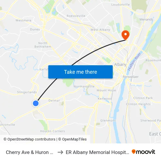 Cherry Ave & Huron Rd to ER Albany Memorial Hospital map