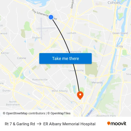 Rt 7 & Garling Rd to ER Albany Memorial Hospital map