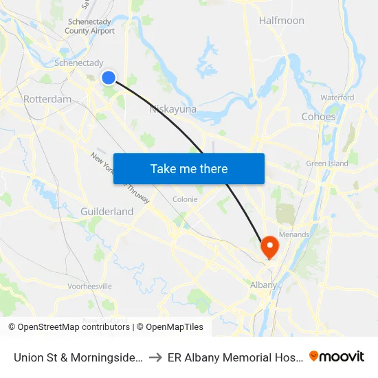 Union St & Morningside Ave to ER Albany Memorial Hospital map