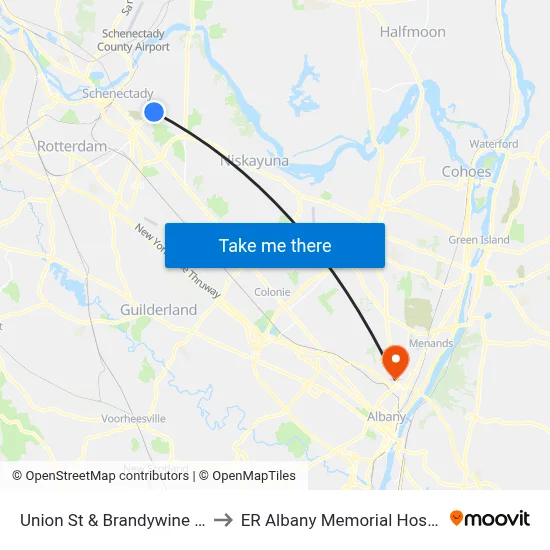 Union St & Brandywine Ave to ER Albany Memorial Hospital map