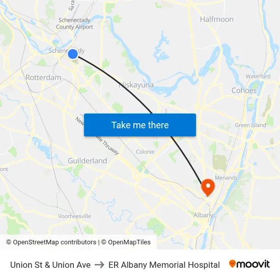 Union St & Union Ave to ER Albany Memorial Hospital map