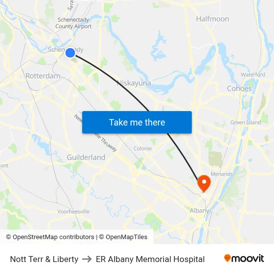 Nott Terr & Liberty to ER Albany Memorial Hospital map