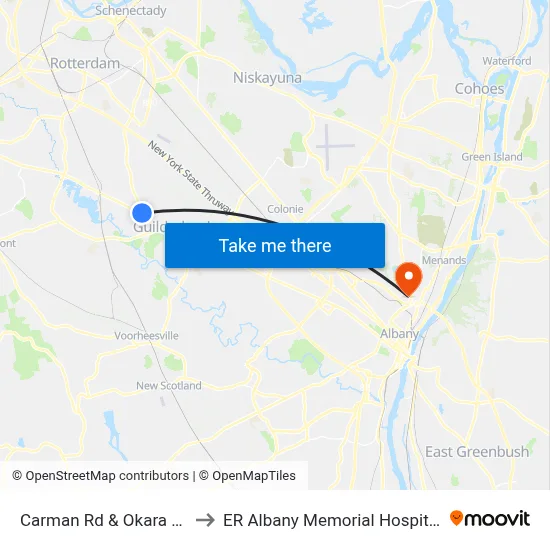 Carman Rd & Okara Dr to ER Albany Memorial Hospital map