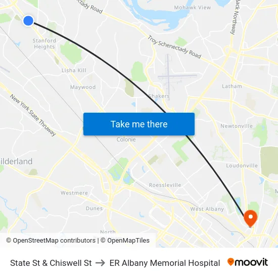 State St & Chiswell St to ER Albany Memorial Hospital map