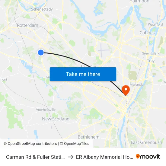 Carman Rd & Fuller Station Rd to ER Albany Memorial Hospital map