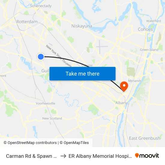 Carman Rd & Spawn Rd to ER Albany Memorial Hospital map