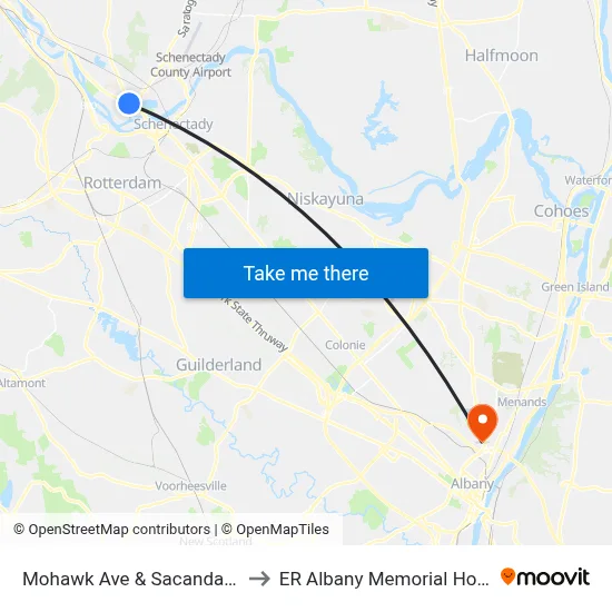 Mohawk Ave & Sacandaga Rd to ER Albany Memorial Hospital map