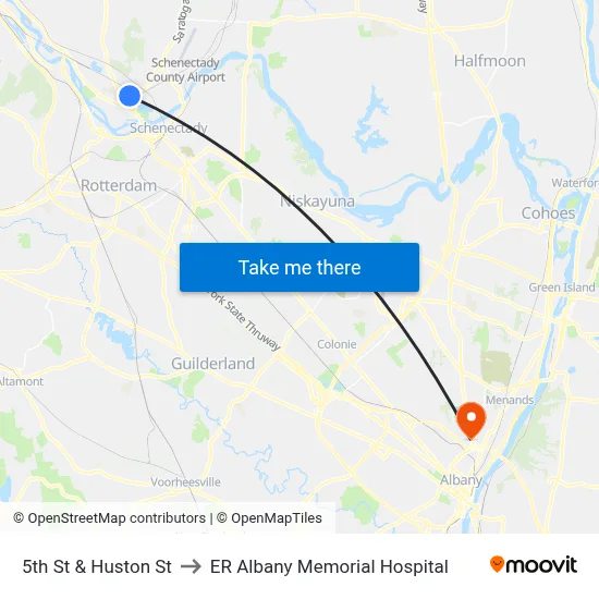 5th St & Huston St to ER Albany Memorial Hospital map