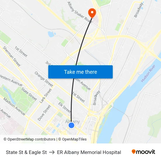State St & Eagle St to ER Albany Memorial Hospital map