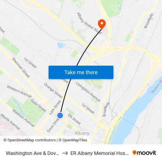Washington Ave & Dove St to ER Albany Memorial Hospital map