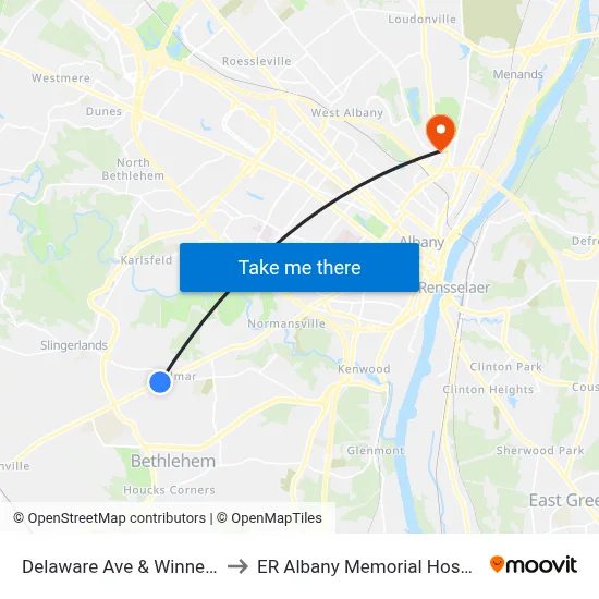 Delaware Ave & Winne Rd to ER Albany Memorial Hospital map