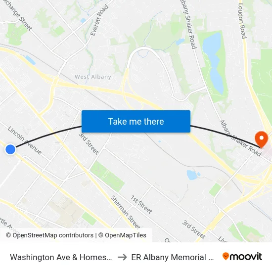 Washington Ave & Homestead Ave to ER Albany Memorial Hospital map