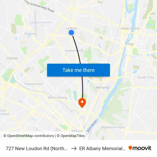 727 New Loudon Rd (Northway Toyota) to ER Albany Memorial Hospital map