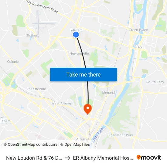 New Loudon Rd & 76 Diner to ER Albany Memorial Hospital map