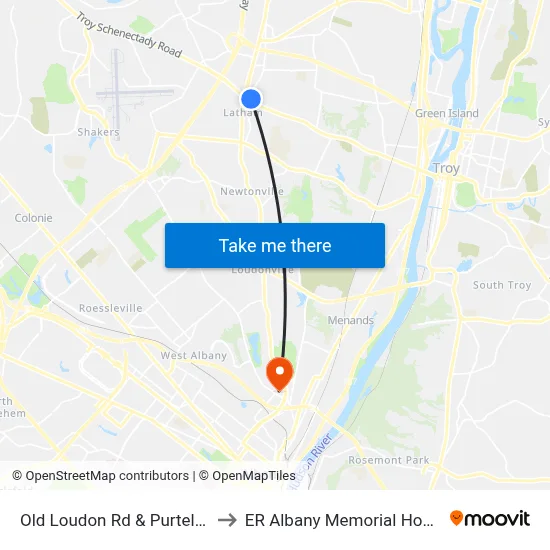 Old Loudon Rd & Purtell Ave to ER Albany Memorial Hospital map