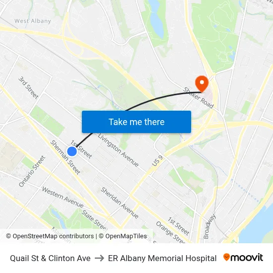 Quail St & Clinton Ave to ER Albany Memorial Hospital map