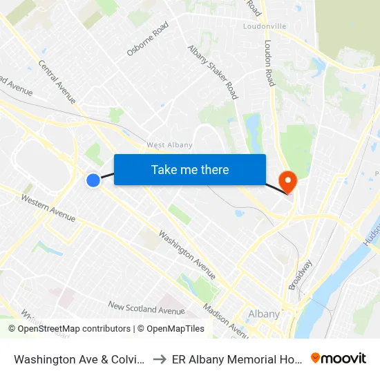 Washington Ave & Colvin Ave to ER Albany Memorial Hospital map