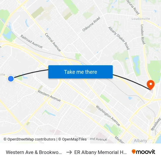 Western Ave & Brookwood Ave to ER Albany Memorial Hospital map