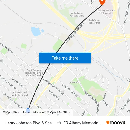 Henry Johnson Blvd & Sheridan Ave to ER Albany Memorial Hospital map