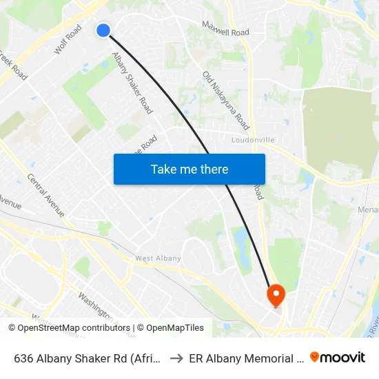 636 Albany Shaker Rd (Afrim's Sports) to ER Albany Memorial Hospital map