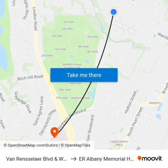 Van Rensselaer Blvd & Wards Ln to ER Albany Memorial Hospital map