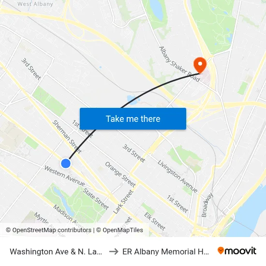 Washington Ave & N. Lake Ave to ER Albany Memorial Hospital map