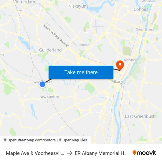 Maple Ave & Voorheesville Ave to ER Albany Memorial Hospital map