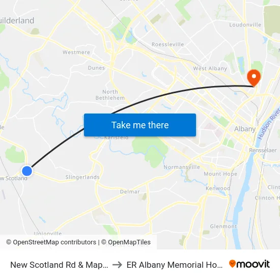 New Scotland Rd & Maple Rd to ER Albany Memorial Hospital map