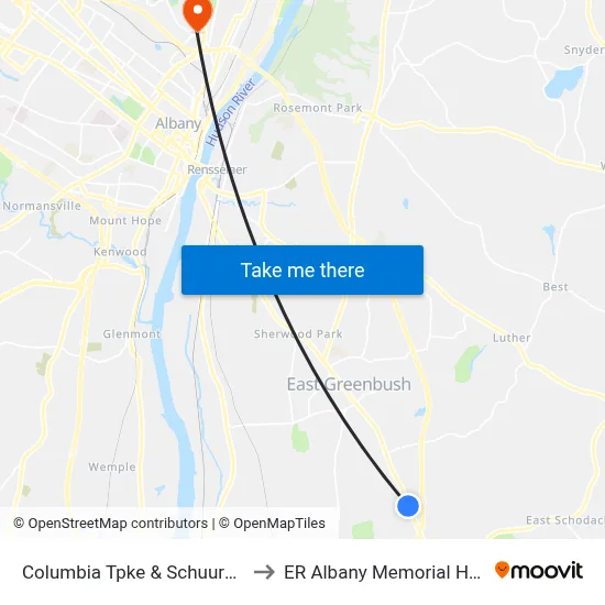 Columbia Tpke & Schuurman Rd to ER Albany Memorial Hospital map