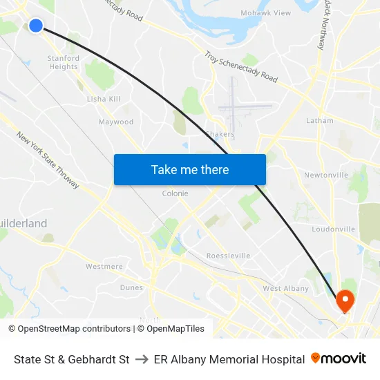 State St & Gebhardt St to ER Albany Memorial Hospital map