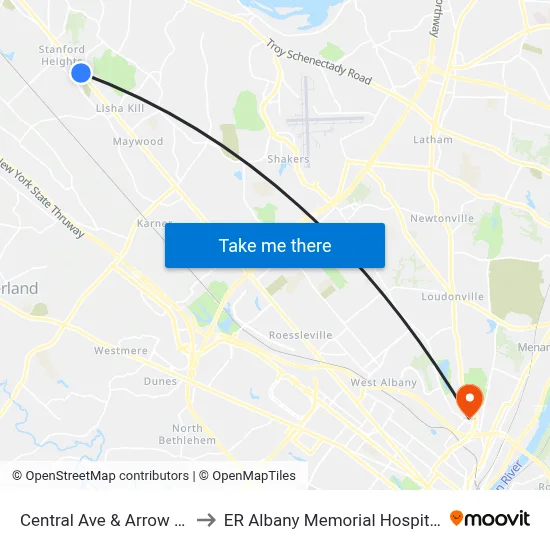 Central Ave & Arrow St to ER Albany Memorial Hospital map