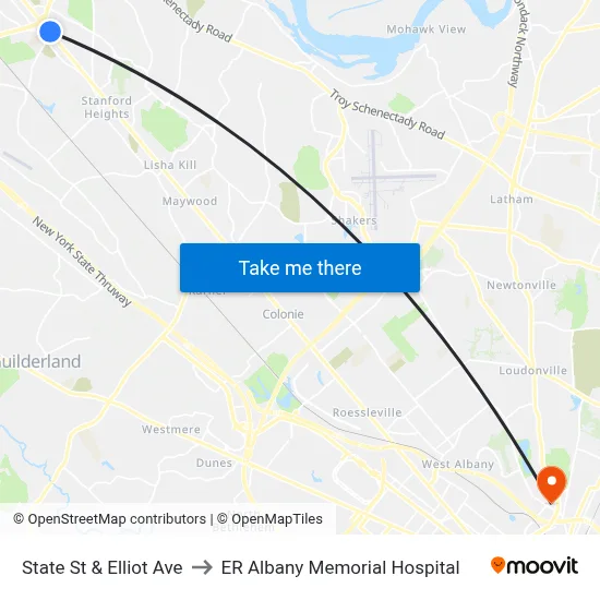 State St & Elliot Ave to ER Albany Memorial Hospital map