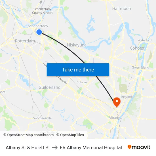 Albany St & Hulett St to ER Albany Memorial Hospital map