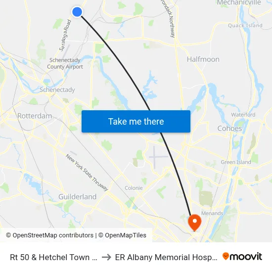 Rt 50 & Hetchel Town Rd to ER Albany Memorial Hospital map