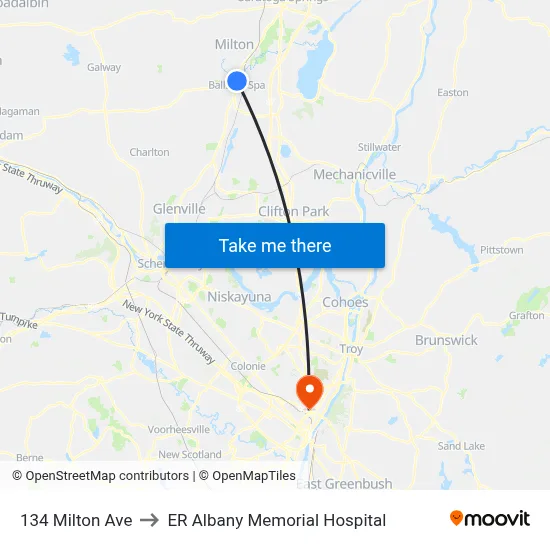 134 Milton Ave to ER Albany Memorial Hospital map