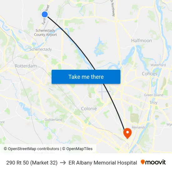 290 Rt 50 (Market 32) to ER Albany Memorial Hospital map
