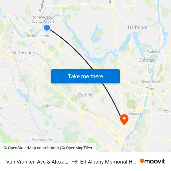 Van Vranken Ave & Alexander St to ER Albany Memorial Hospital map