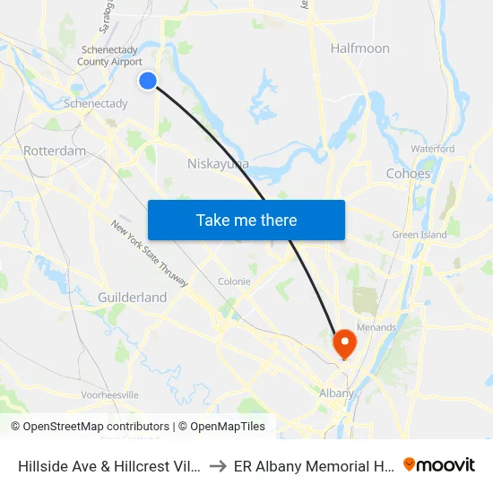 Hillside Ave & Hillcrest Village Rd to ER Albany Memorial Hospital map