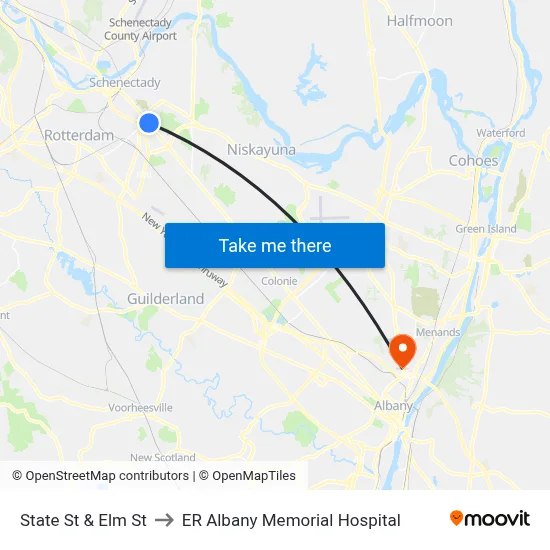 State St & Elm St to ER Albany Memorial Hospital map