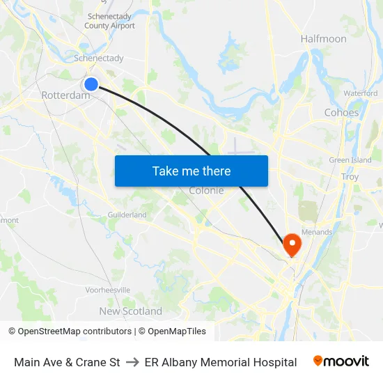 Main Ave  & Crane St to ER Albany Memorial Hospital map