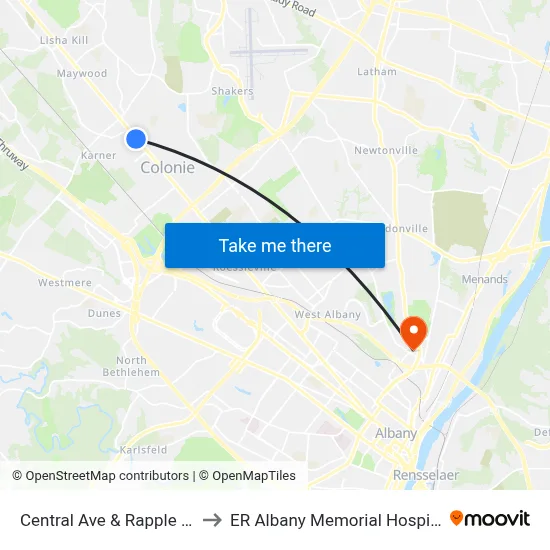 Central Ave & Rapple Rd to ER Albany Memorial Hospital map