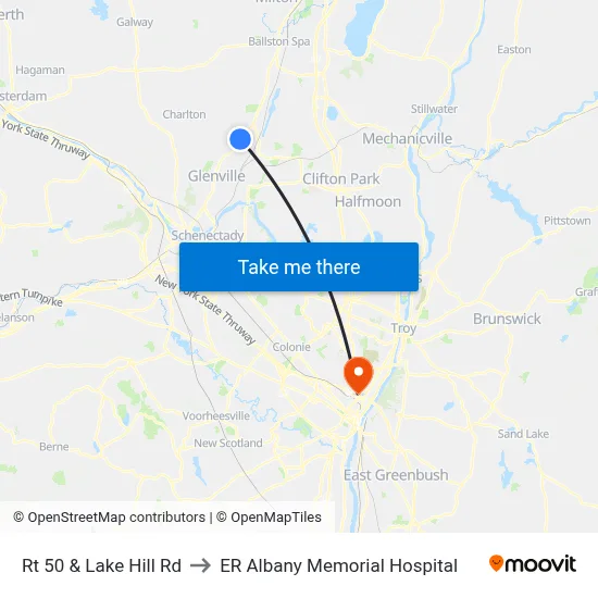 Rt 50 & Lake Hill Rd to ER Albany Memorial Hospital map