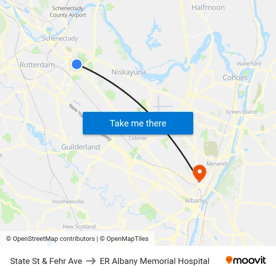 State St & Fehr Ave to ER Albany Memorial Hospital map