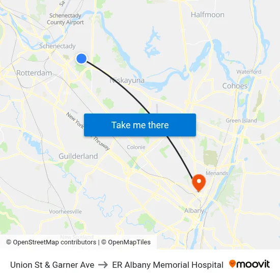 Union St & Garner Ave to ER Albany Memorial Hospital map